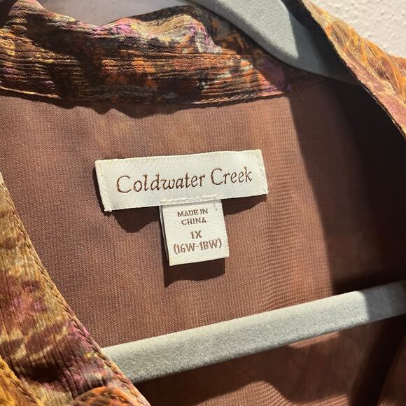 Coldwater Creek Women's Floral Popover Blouse Sz 1X Brown Fall Casual - Picture 2 of 6